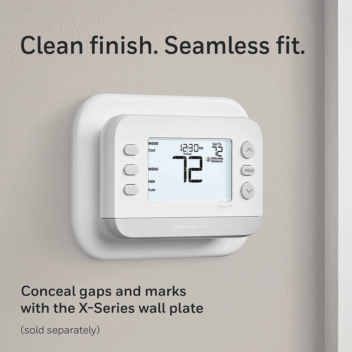 White X2S thermostat with white wall plate to cover old marks