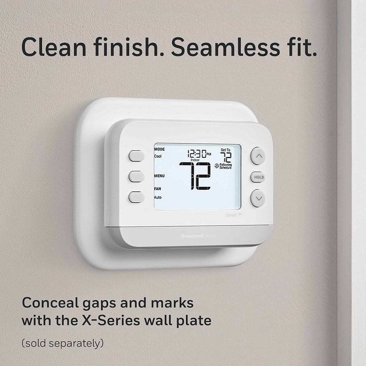 White X2S thermostat with white wall plate to cover old marks