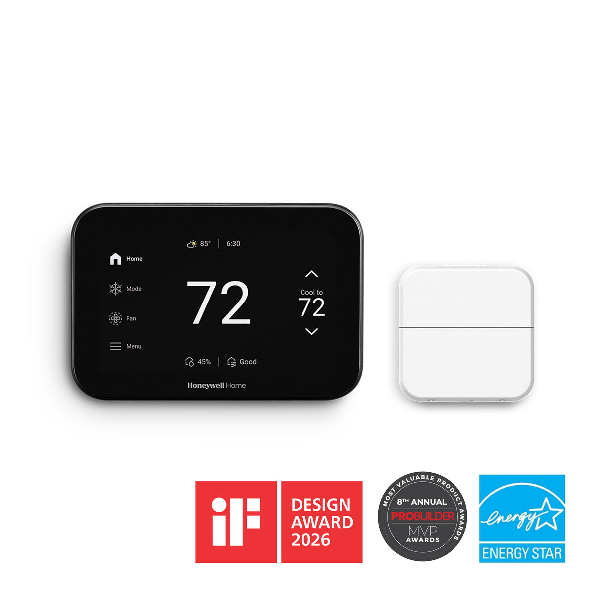 F Design Award, ProBuilder MVP Award, Honeywell Home ElitePRO Smart Thermostat, Black, Sensor