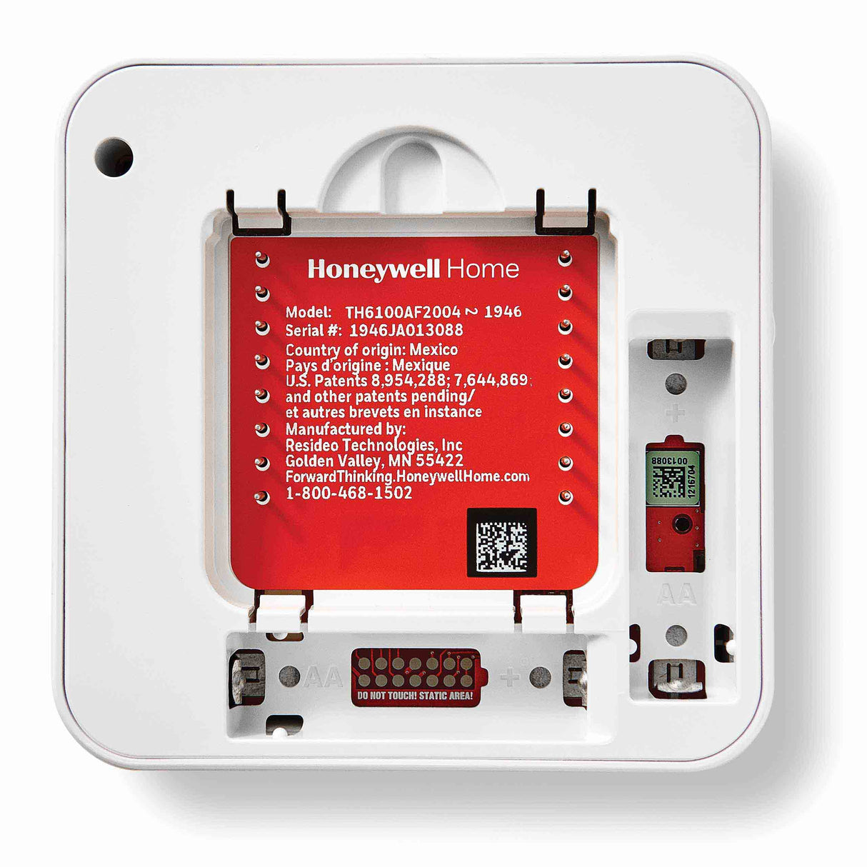 TH6100AF T6 for Hydronic systems back view