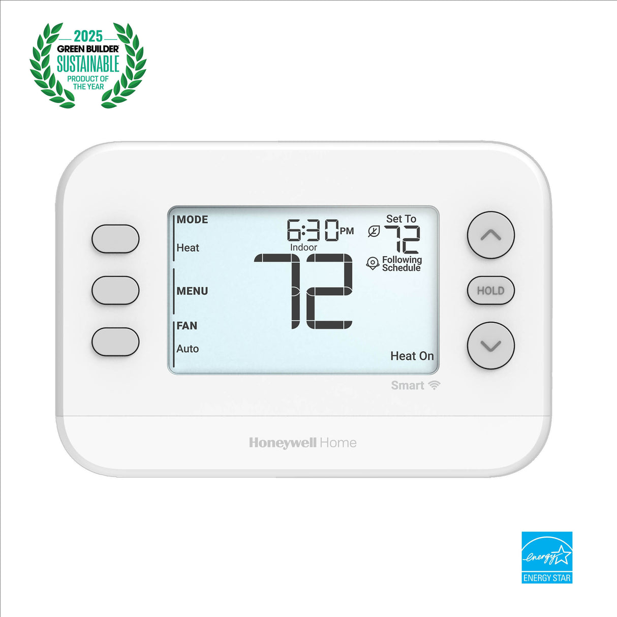 S200 FocusPro Smart Programmable Thermostat Front with Energy Star and green builder Award